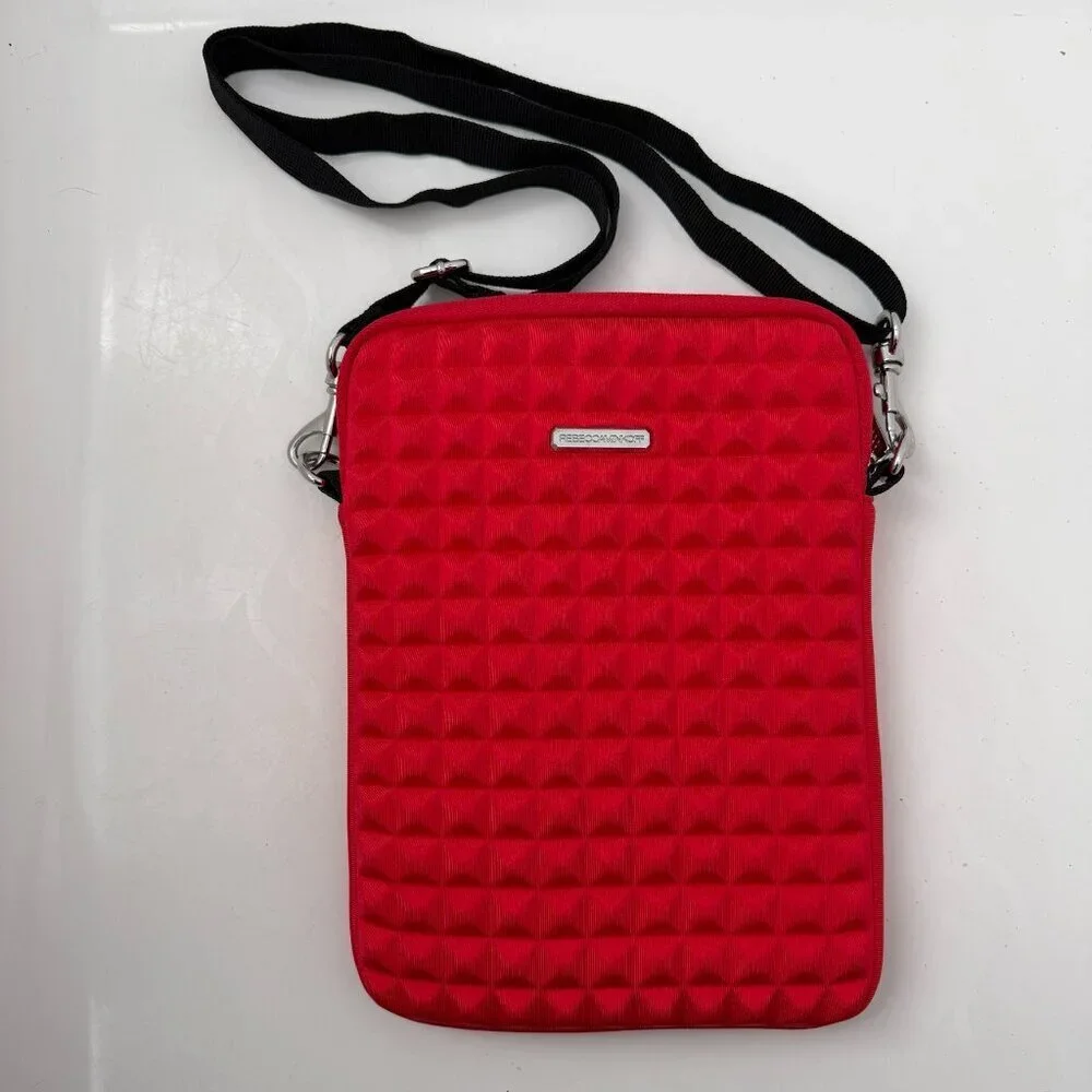 REBECCA MINKOFF Red Neoprene Pyramid Stud iPad Tablet Case Bag